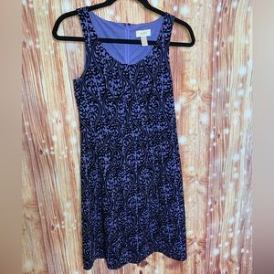 Loft Size 0 Purple with Black Embossed Velvet Scrolling Party Dress.